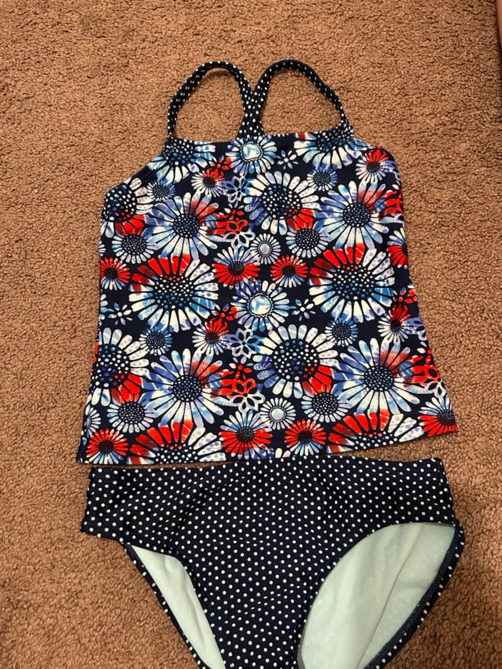 wonder nation Navy Floral & Polka Dot Tankini - Red, White & Blue